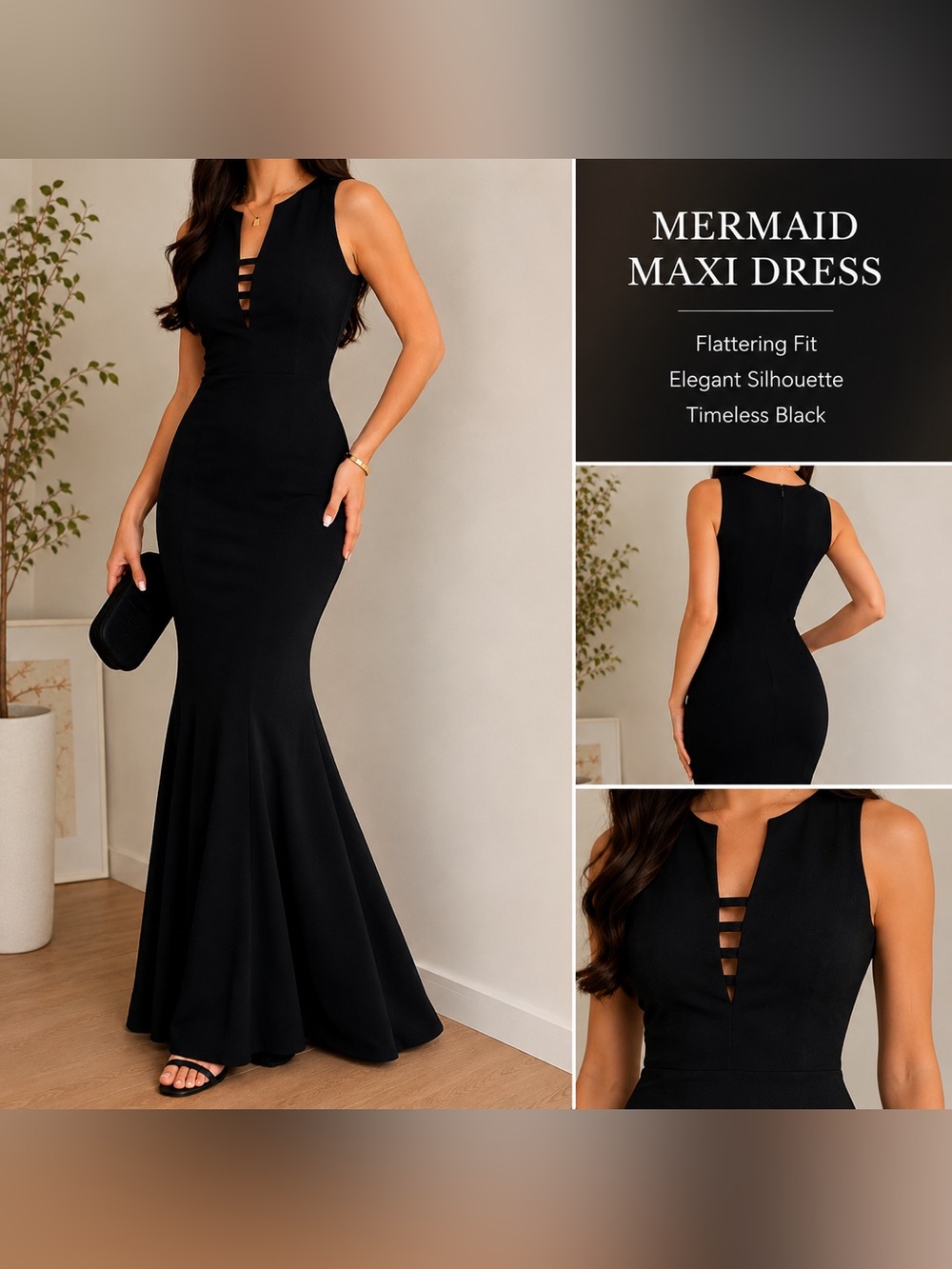 MASON Black Maxi Dress Front Cutout Sleeveless Fit Flare Mermaid Size 4 Formal‎